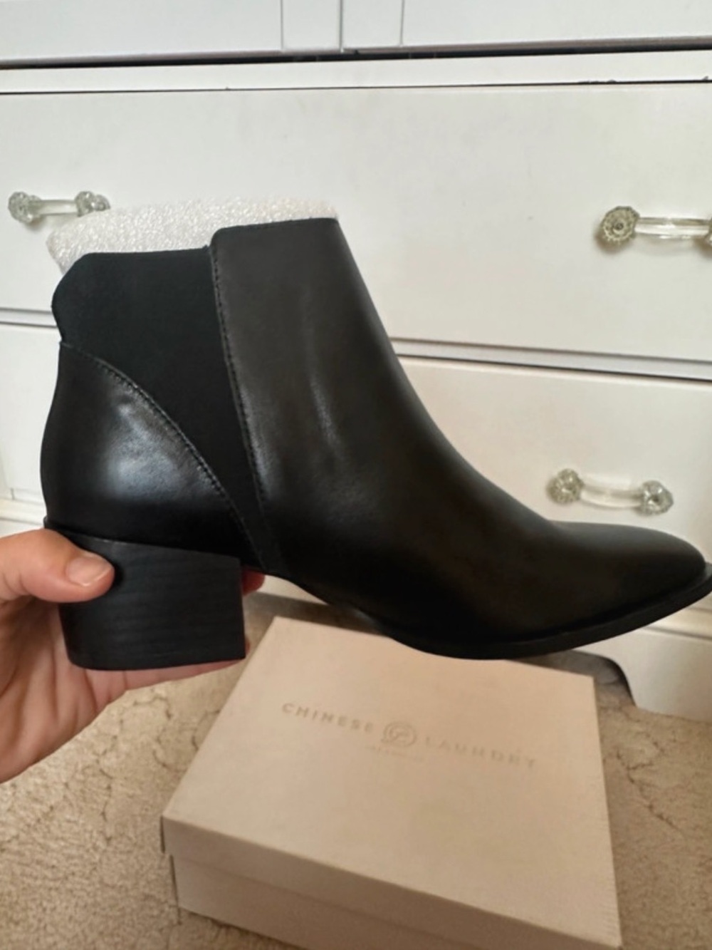 Chinese Laundry Black Leather Ankle Booties NWT 6
